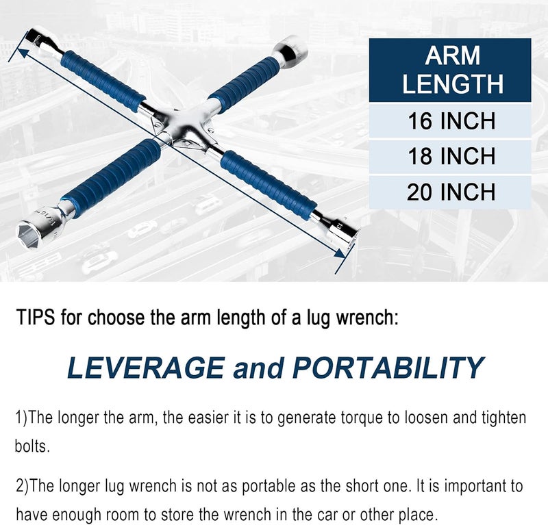 ETERNA Professional 20" Four Way Lug Wrench, Car Wheel Lug Nut Cross Wrench, Universal Heavy Duty Socket Spanner, Carbon Steel Car Tire Repair Tool - Image 5